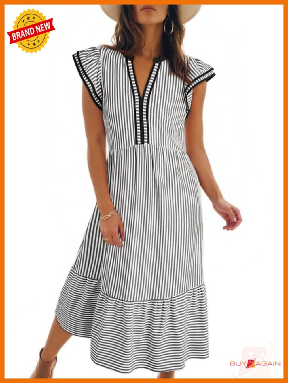Womens Maxi Dress V-Neck Cap Sleeve Empire Waist Sundress with Pockets